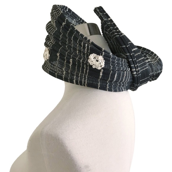 Vintage Fascinator Hat Cap Sinamay Sequin Celine Robert France Black - Picture 2 of 11